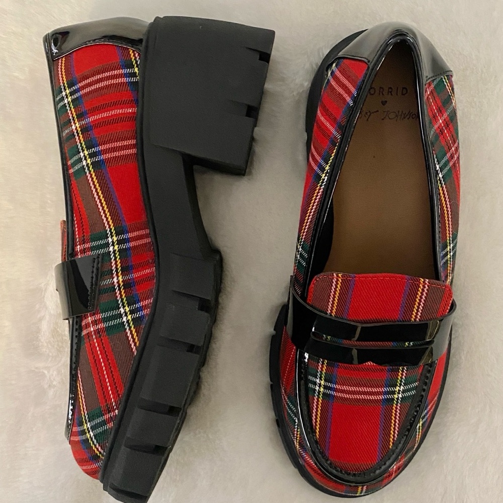 Betsey Johnson Red Plaid Platform Loafers